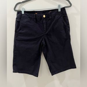 Tory Burch Women's Boyfriend Bermuda Chino Shorts Gold Button Navy Blue‎ Size 27
